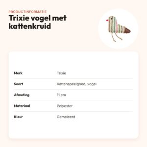 Trixie kattenspeeltje vogel met kattenkruid gemeleerde kleuren 11 cm – productinformatie