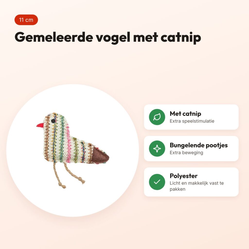 Trixie kattenspeeltje vogel met kattenkruid gemeleerde kleuren 11 cm – voordelen
