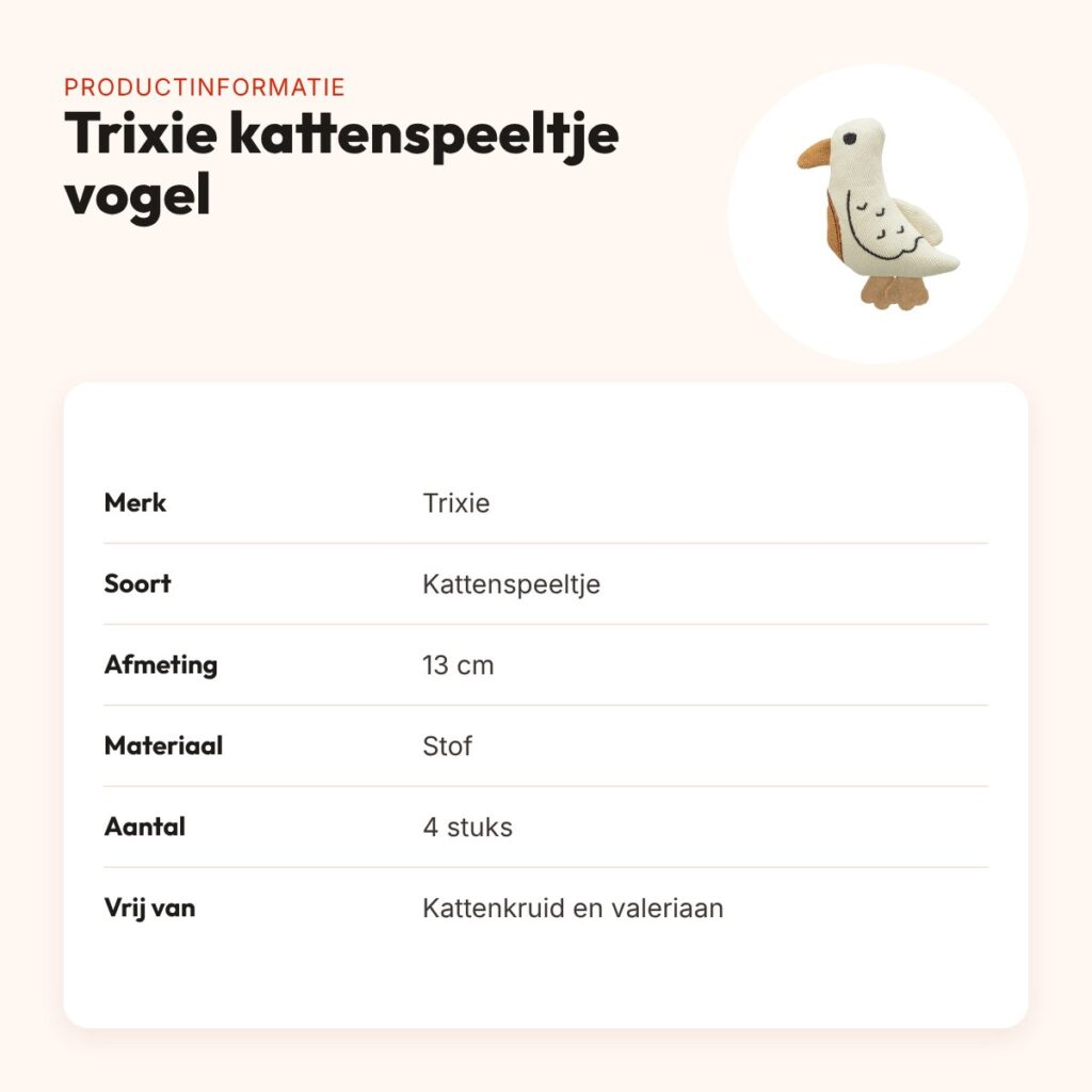 Trixie kattenspeeltje vogel stof 13 cm – 4 stuks, zonder catnip – productinformatie