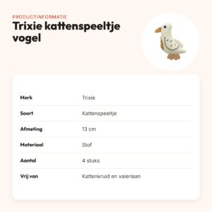 Trixie kattenspeeltje vogel stof 13 cm – 4 stuks, zonder catnip – productinformatie