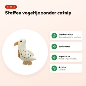 Trixie kattenspeeltje vogel stof 13 cm – 4 stuks, zonder catnip – voordelen