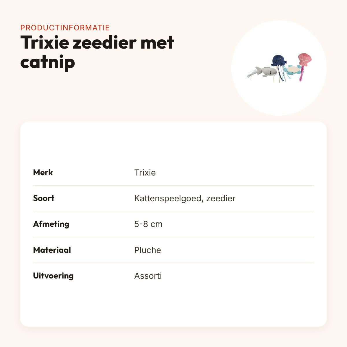 Trixie kattenspeeltje zeedier pluche met catnip assorti 5-8 cm – productinformatie