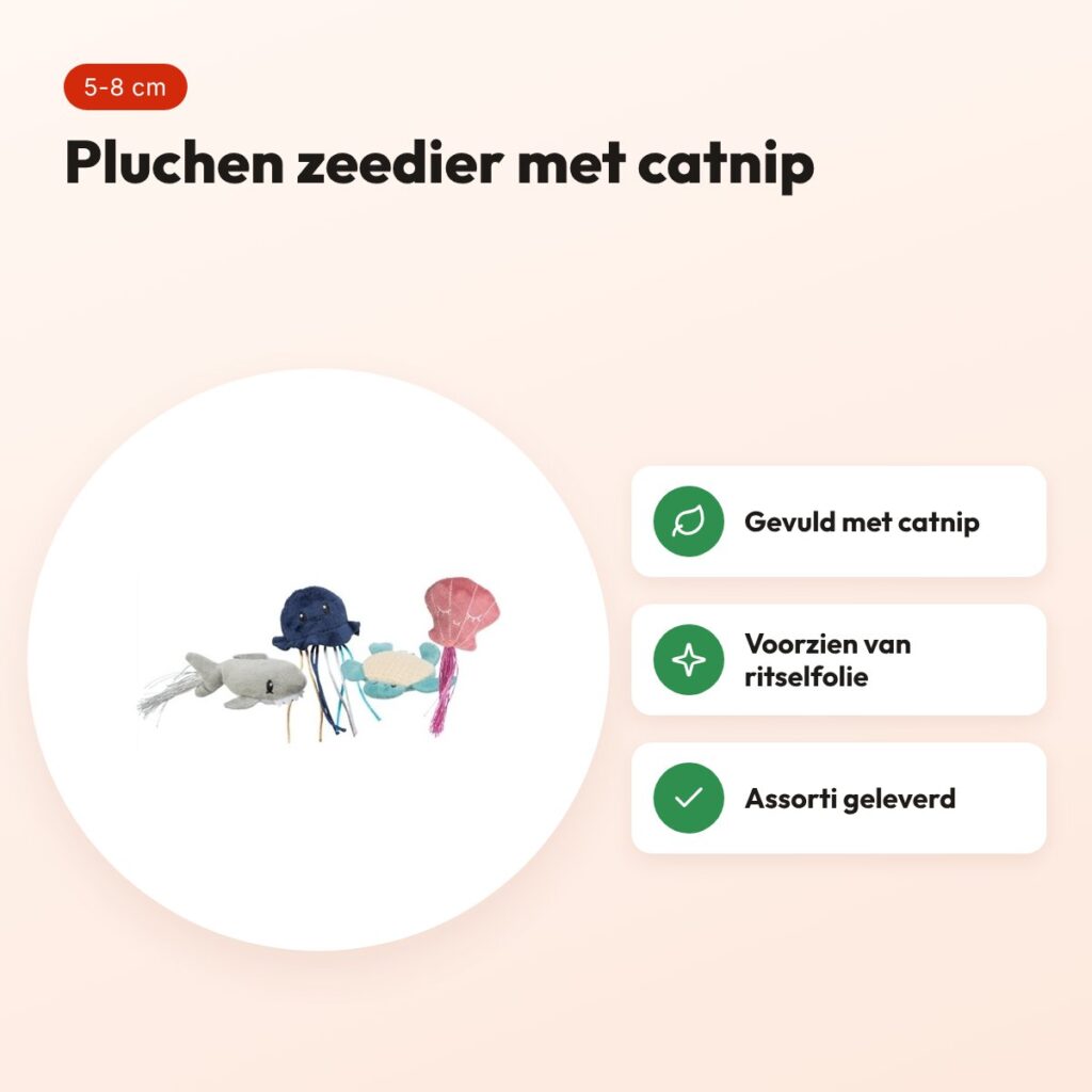 Trixie kattenspeeltje zeedier pluche met catnip assorti 5-8 cm – voordelen