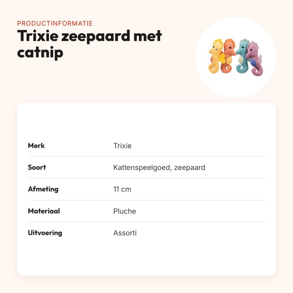 Trixie kattenspeeltje zeepaard pluche met catnip assorti 11 cm – productinformatie
