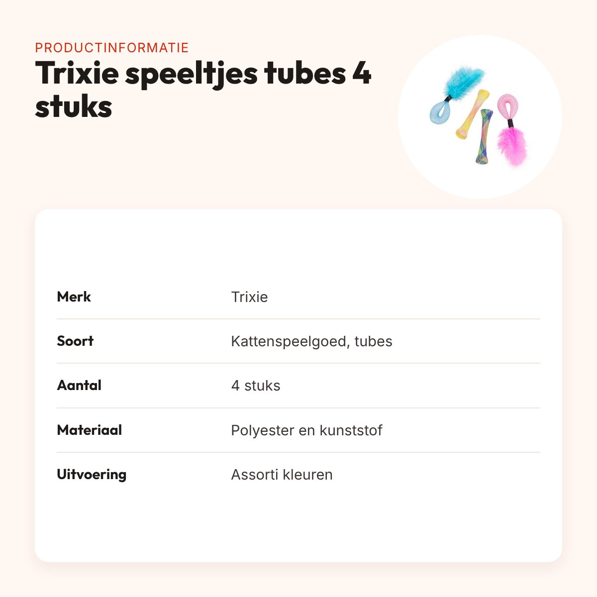 Trixie kattenspeeltjes set tubes met ratel assorti – 4 stuks met veren – productinformatie