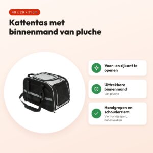 Trixie kattentas Valery zwart/grijs 49 x 29 x 31 cm – draagtas, schuilplek – voordelen