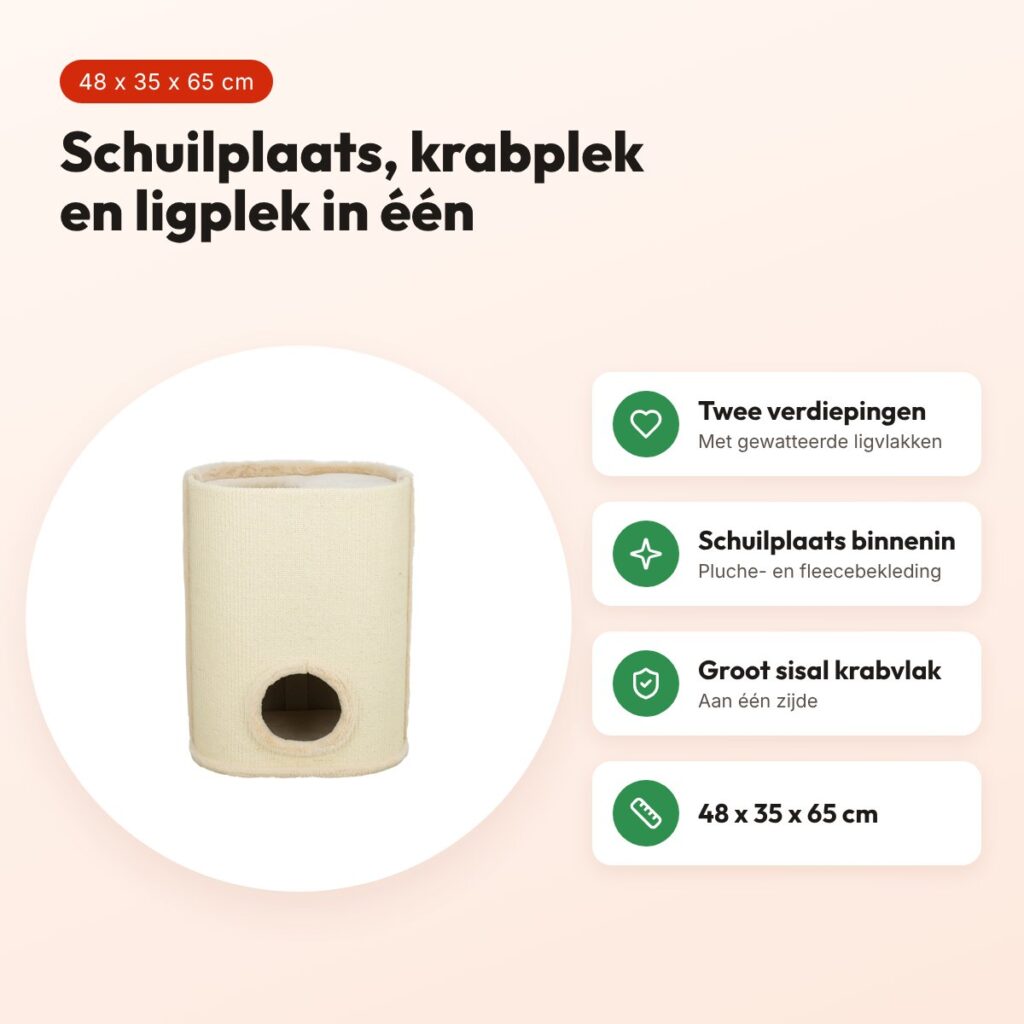 Trixie kattentoren Arina crème 48 x 35 x 65 cm – met sisal krabvlak – voordelen