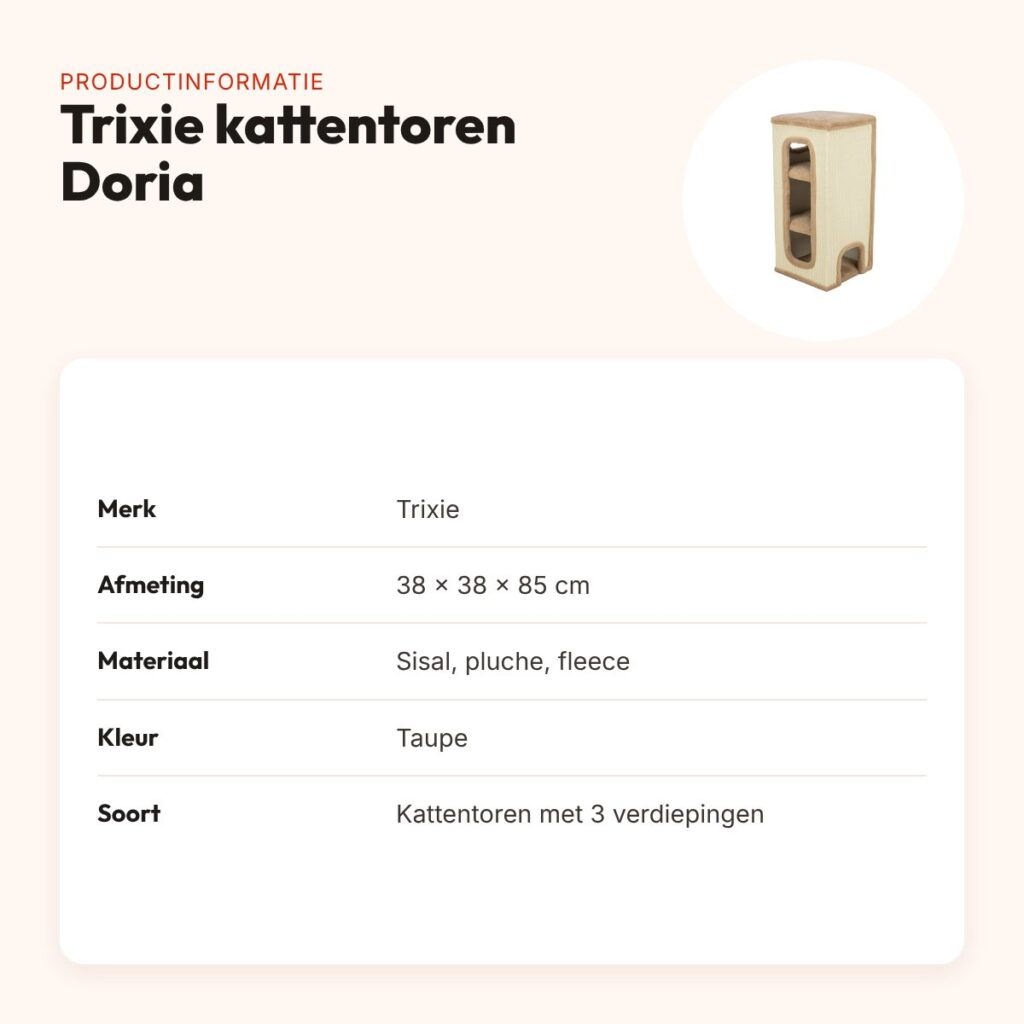 Trixie kattentoren Doria taupe 38 x 38 x 85 cm – drie verdiepingen – productinformatie
