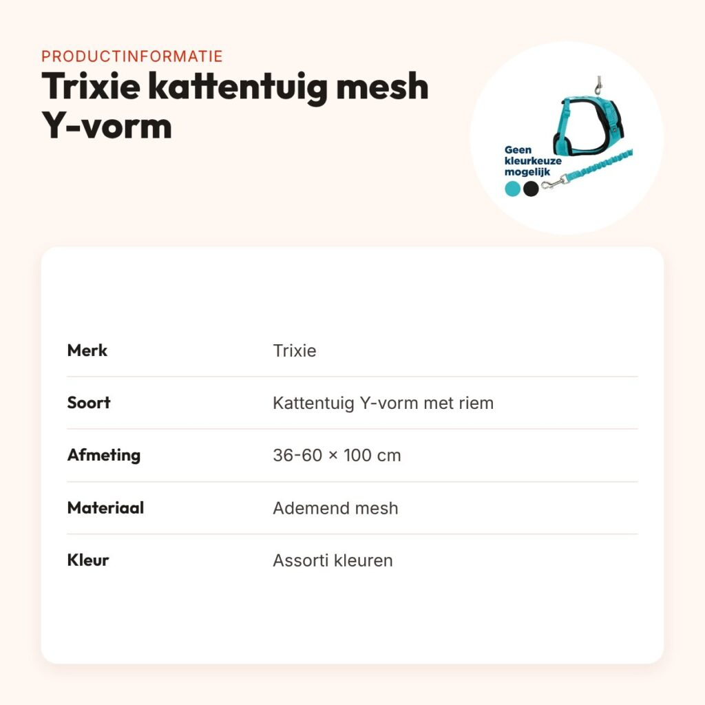Trixie kattentuig mesh Y-vorm met elastische riem assorti 36-60 x 100 cm – productinformatie