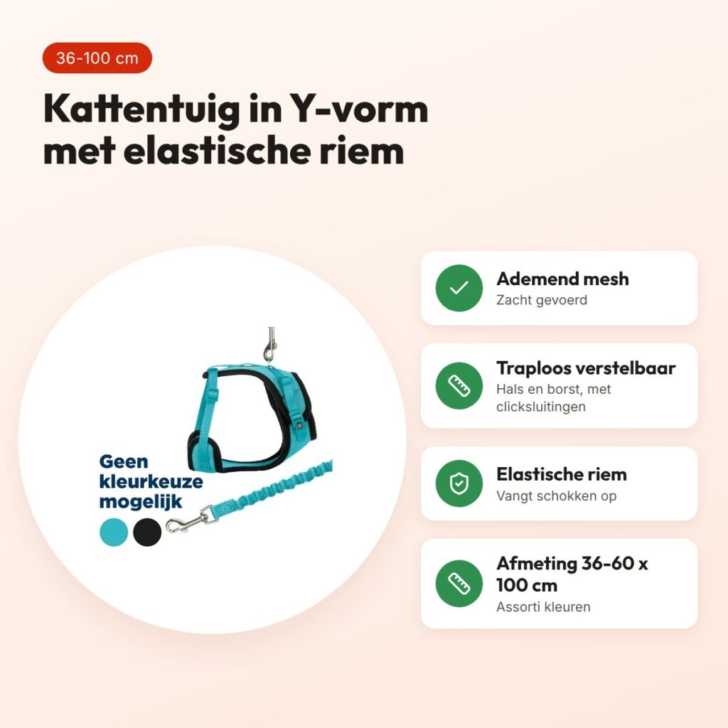 Trixie kattentuig mesh Y-vorm met elastische riem assorti 36-60 x 100 cm – voordelen