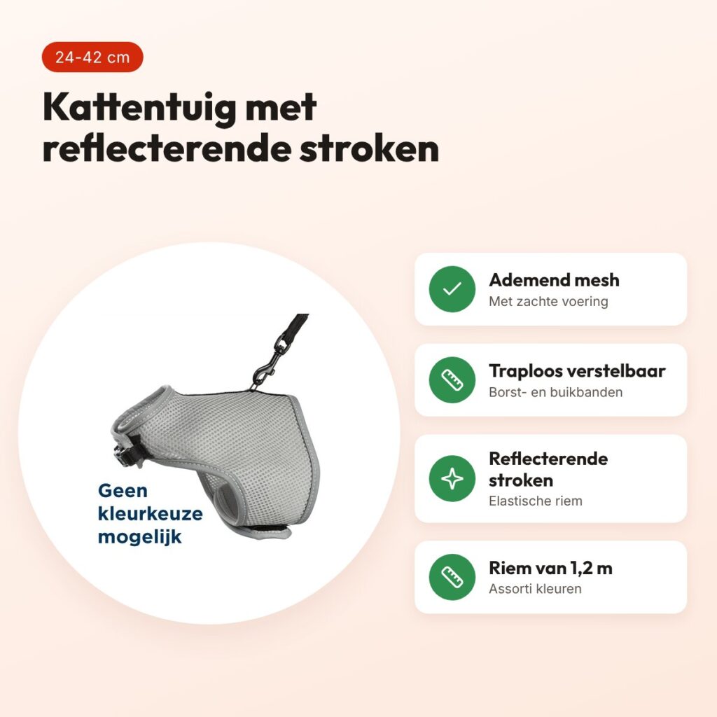 Trixie kattentuig Soft met riem assorti 24-42 cm x 1,2 m – reflecterend – voordelen
