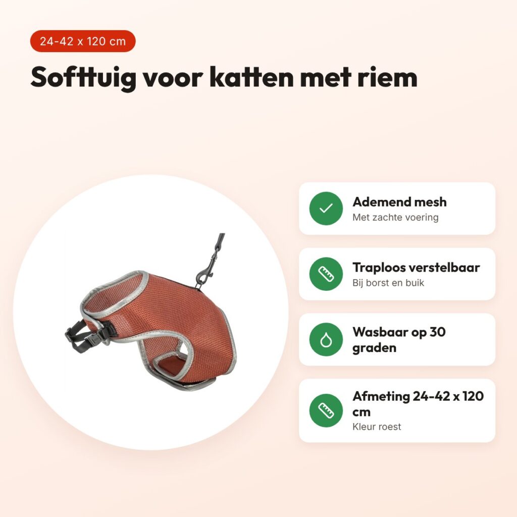 Trixie kattentuig softtuig met riem roest 24-42 x 120 cm – ademend mesh – voordelen