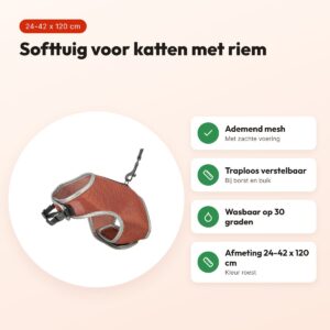 Trixie kattentuig softtuig met riem roest 24-42 x 120 cm – ademend mesh – voordelen