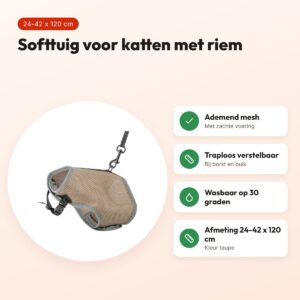 Trixie kattentuig softtuig met riem taupe 24-42 x 120 cm – ademend mesh – voordelen