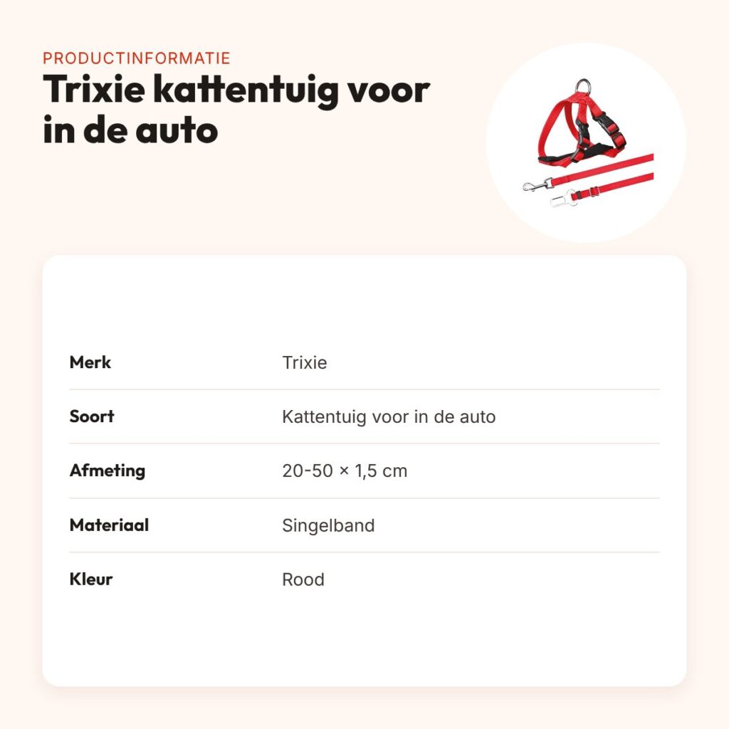 Trixie kattentuig voor in de auto rood 20-50 x 1,5 cm – productinformatie