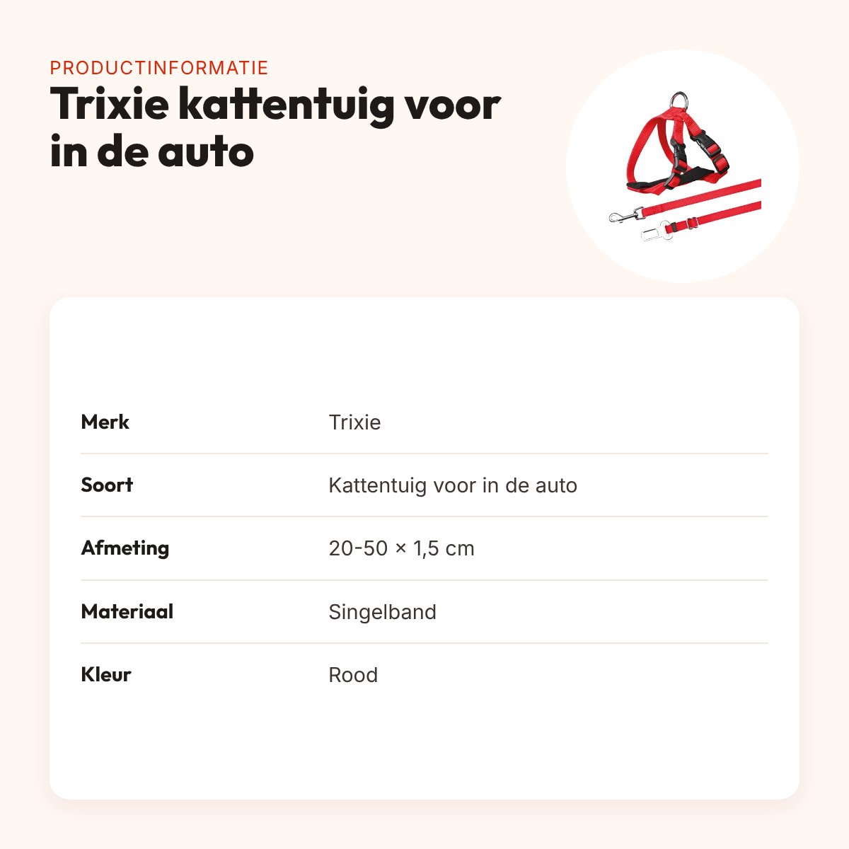 Trixie kattentuig voor in de auto rood 20-50 x 1,5 cm – productinformatie