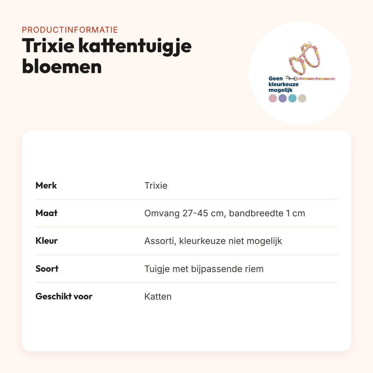 Trixie kattentuigje met riem bloemenmotief assorti 27-45 x 1 cm – productinformatie