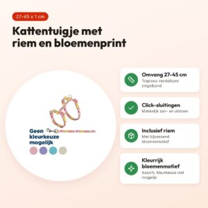Trixie kattentuigje met riem bloemenmotief assorti 27-45 x 1 cm – voordelen