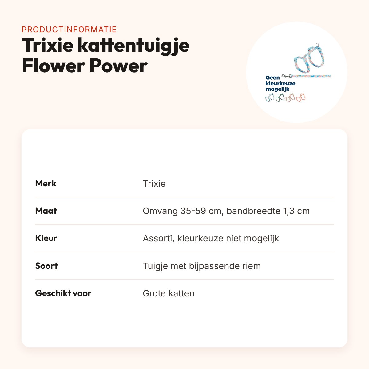 Trixie kattentuigje met riem Flower Power assorti 35-59 x 1,3 cm – productinformatie