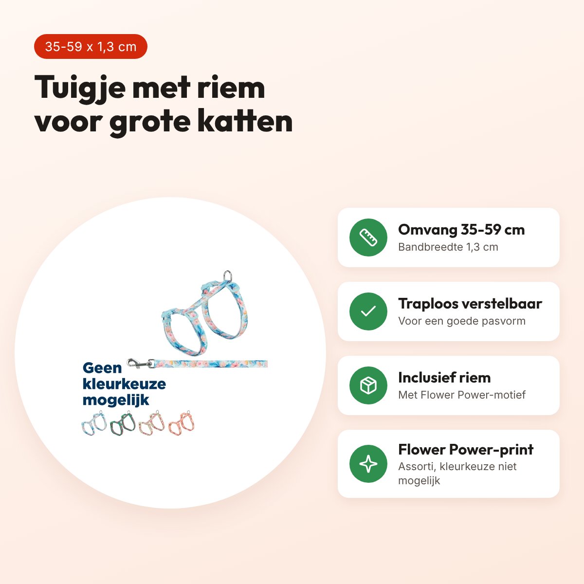 Trixie kattentuigje met riem Flower Power assorti 35-59 x 1,3 cm – voordelen