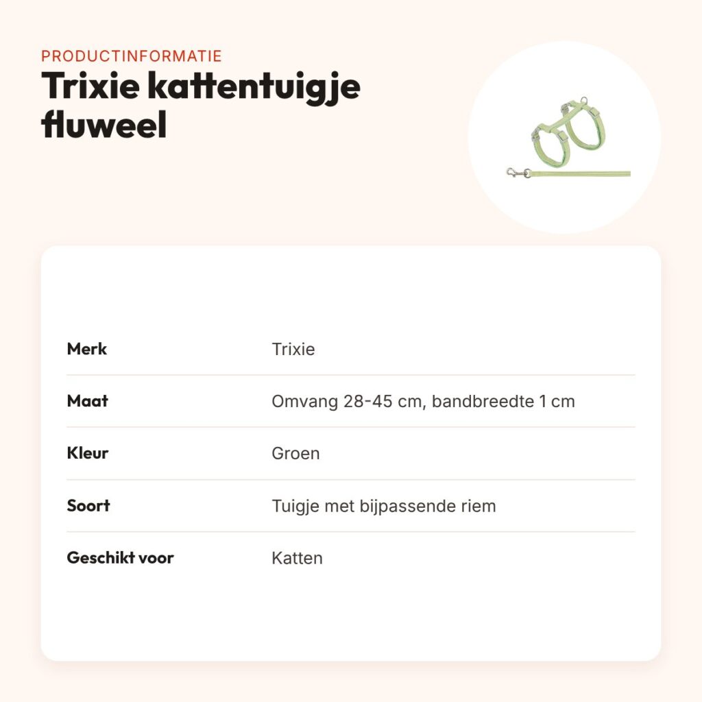 Trixie kattentuigje met riem fluweel groen 28-45 x 1 cm – productinformatie