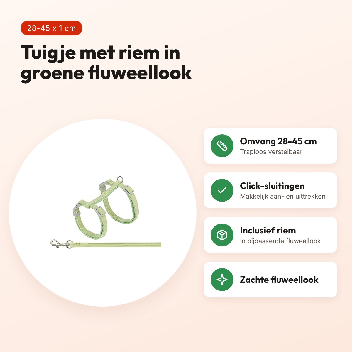 Trixie kattentuigje met riem fluweel groen 28-45 x 1 cm – voordelen
