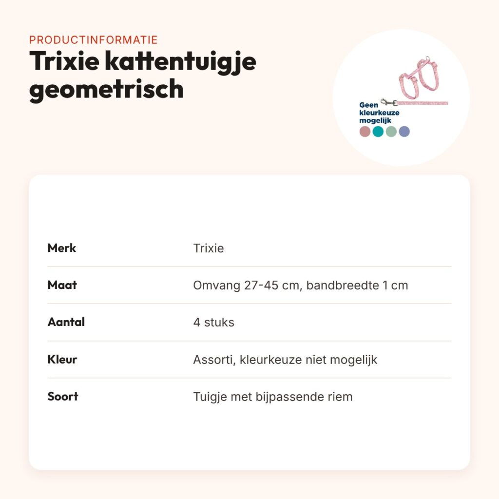 Trixie kattentuigje met riem geometrisch assorti 27-45 x 1 cm, 4 stuks – productinformatie