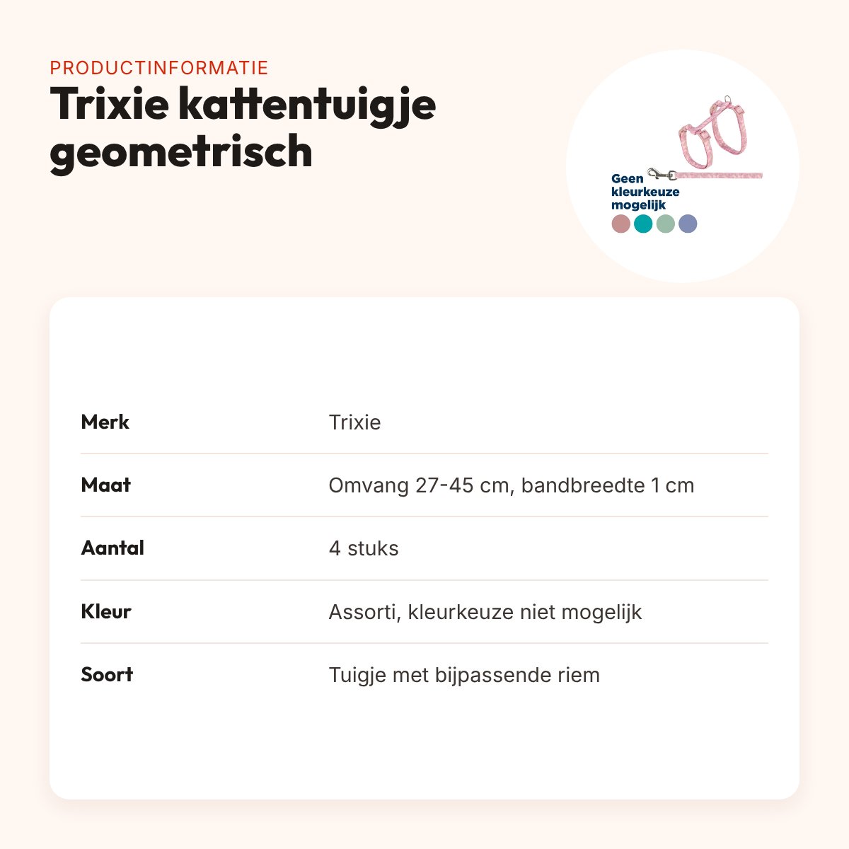 Trixie kattentuigje met riem geometrisch assorti 27-45 x 1 cm, 4 stuks – productinformatie