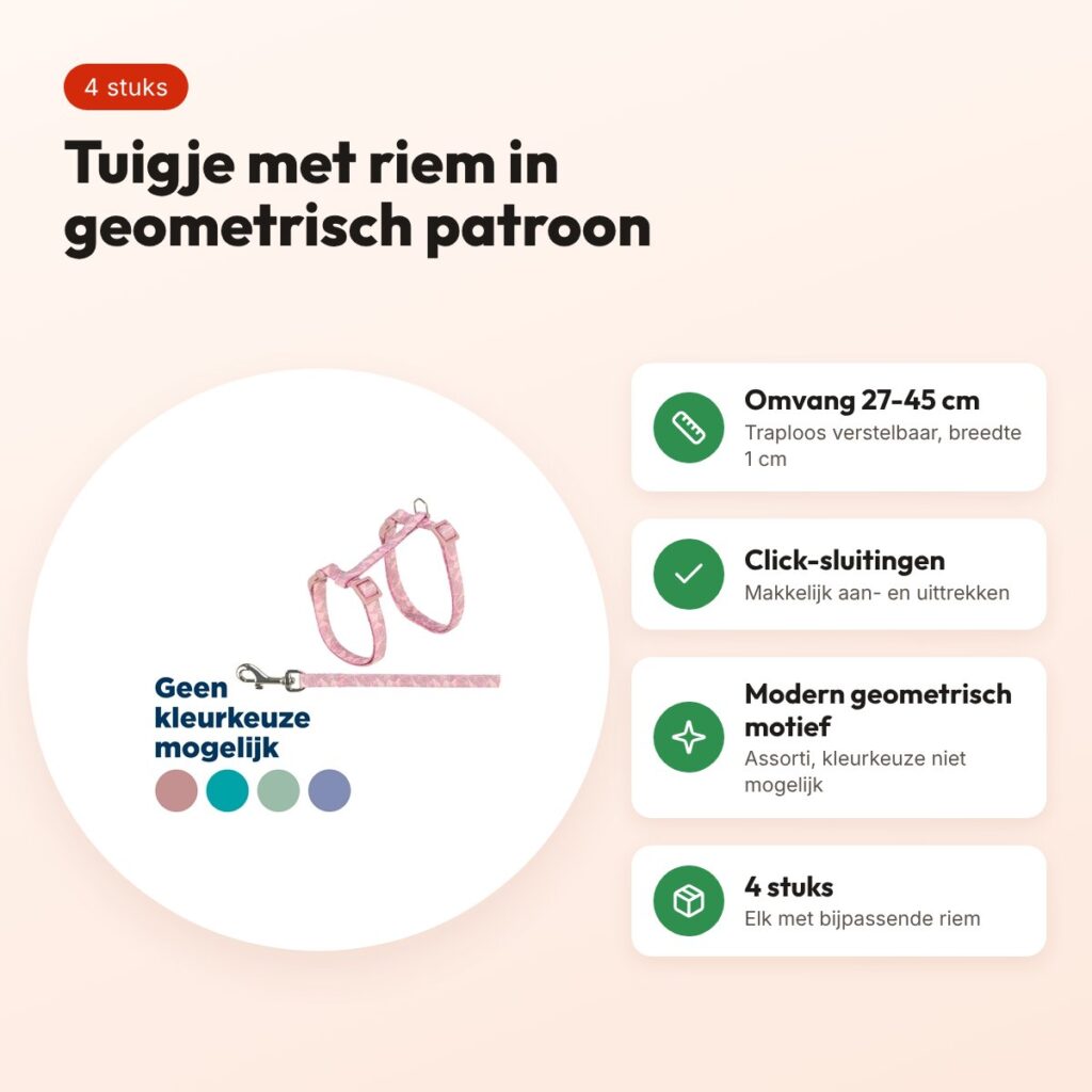 Trixie kattentuigje met riem geometrisch assorti 27-45 x 1 cm, 4 stuks – voordelen