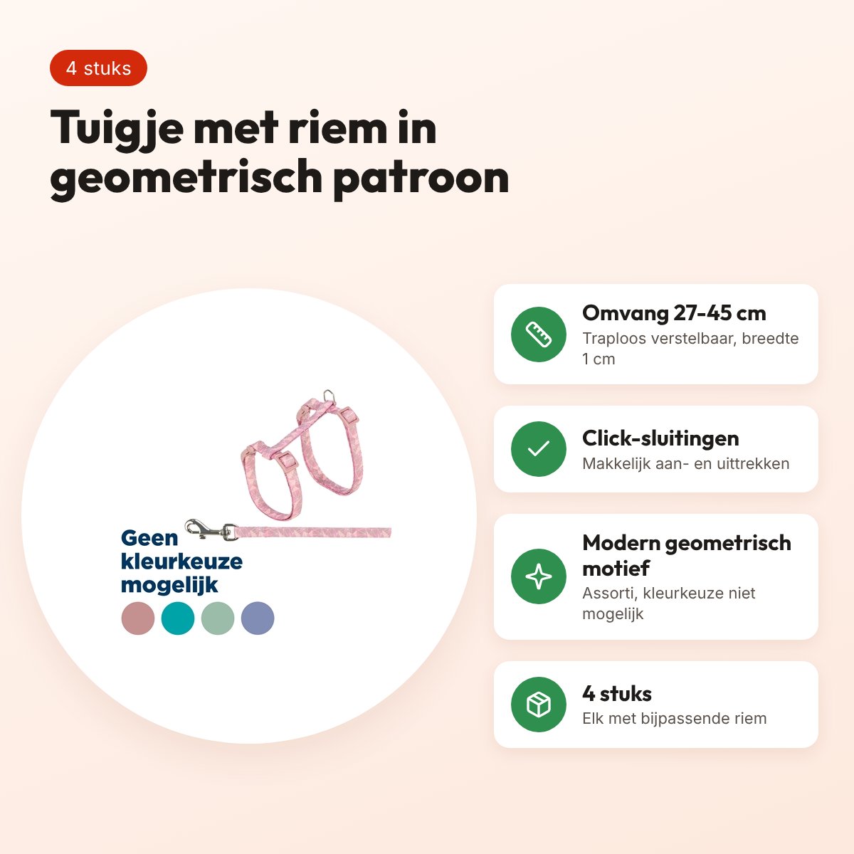 Trixie kattentuigje met riem geometrisch assorti 27-45 x 1 cm, 4 stuks – voordelen