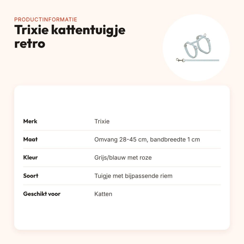 Trixie kattentuigje met riem retro motief grijs/blauw 28-45 x 1 cm – productinformatie