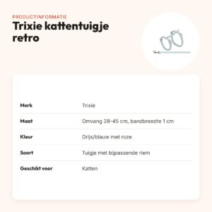 Trixie kattentuigje met riem retro motief grijs/blauw 28-45 x 1 cm – productinformatie