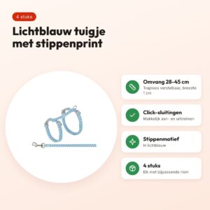 Trixie kattentuigje met riem stippen blauw 28-45 x 1 cm, 4 stuks – voordelen