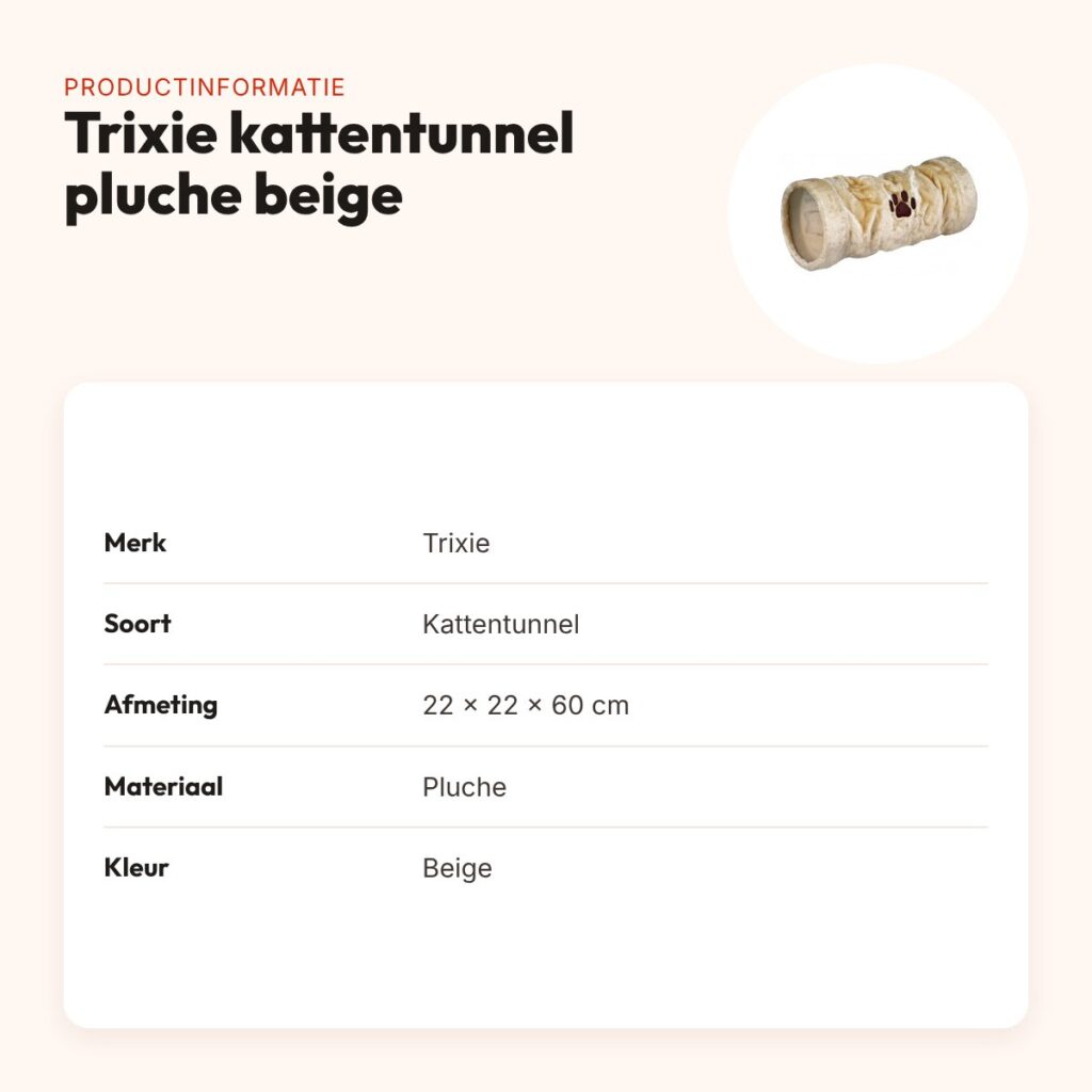 Trixie kattentunnel pluche beige 22 x 22 x 60 cm – met ritselfolie – productinformatie