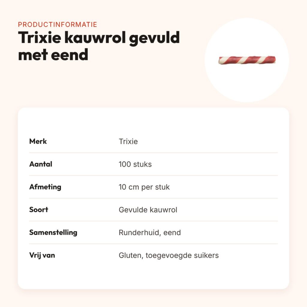 Trixie kauwrol gevuld met eend 10 cm – glutenvrij, 100 stuks – productinformatie