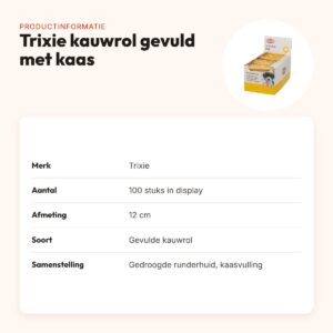 Trixie kauwrol gevuld met kaas 12 cm – gedroogde runderhuid, 100 stuks – productinformatie