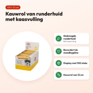 Trixie kauwrol gevuld met kaas 12 cm – gedroogde runderhuid, 100 stuks – voordelen