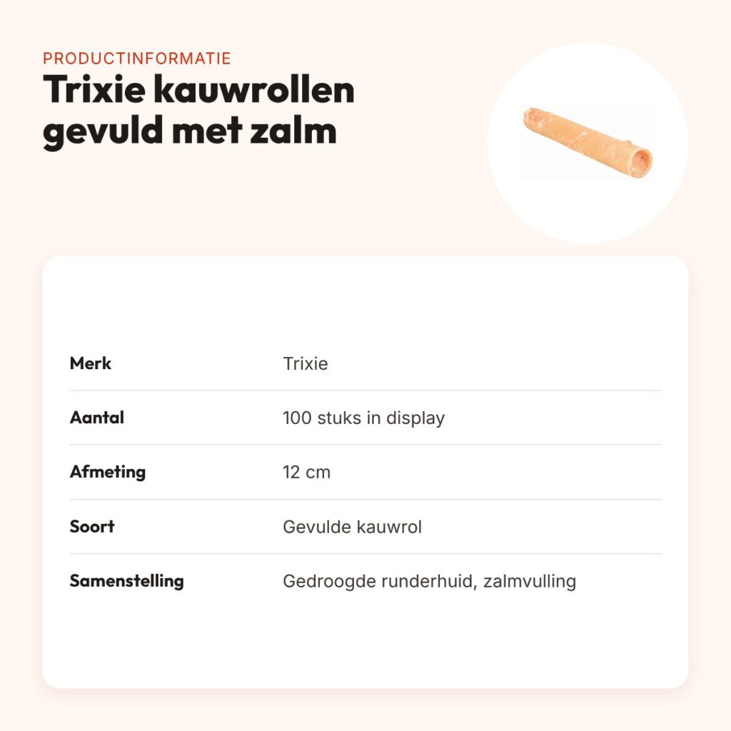 Trixie kauwrollen gevuld met zalm 12 cm – gedroogde runderhuid, 100 stuks – productinformatie
