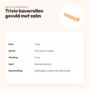 Trixie kauwrollen gevuld met zalm 12 cm – gedroogde runderhuid, 100 stuks – productinformatie