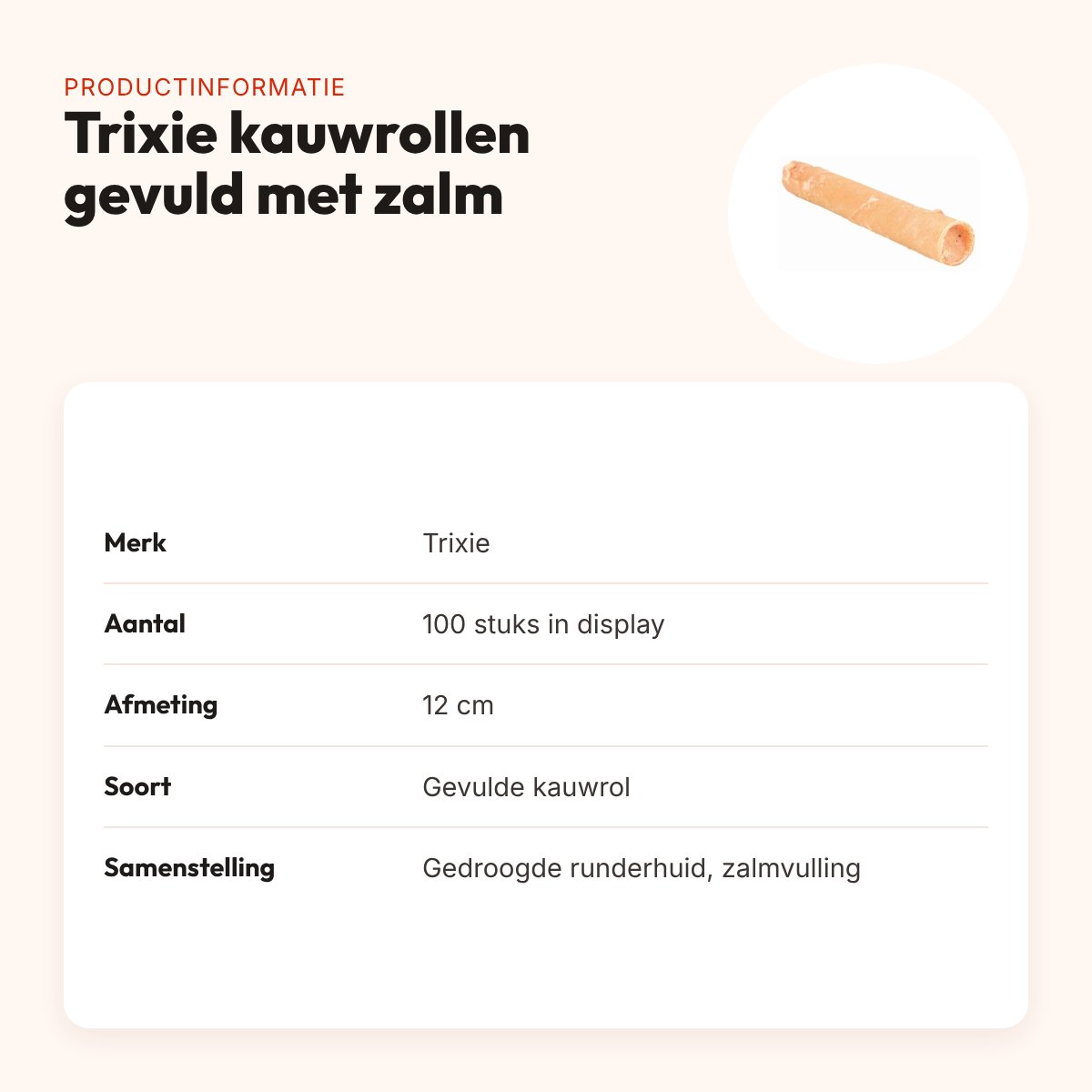 Trixie kauwrollen gevuld met zalm 12 cm – gedroogde runderhuid, 100 stuks – productinformatie