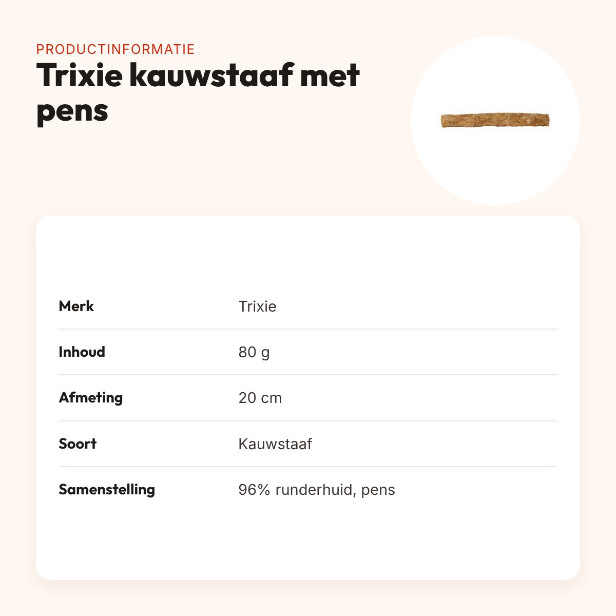 Trixie kauwstaaf met pens 20 cm – 96% runderhuid, 80 g – productinformatie
