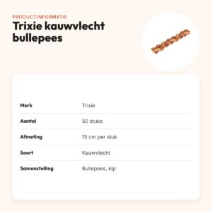 Trixie kauwvlecht met bullepees 15 cm – kip, 50 stuks – productinformatie
