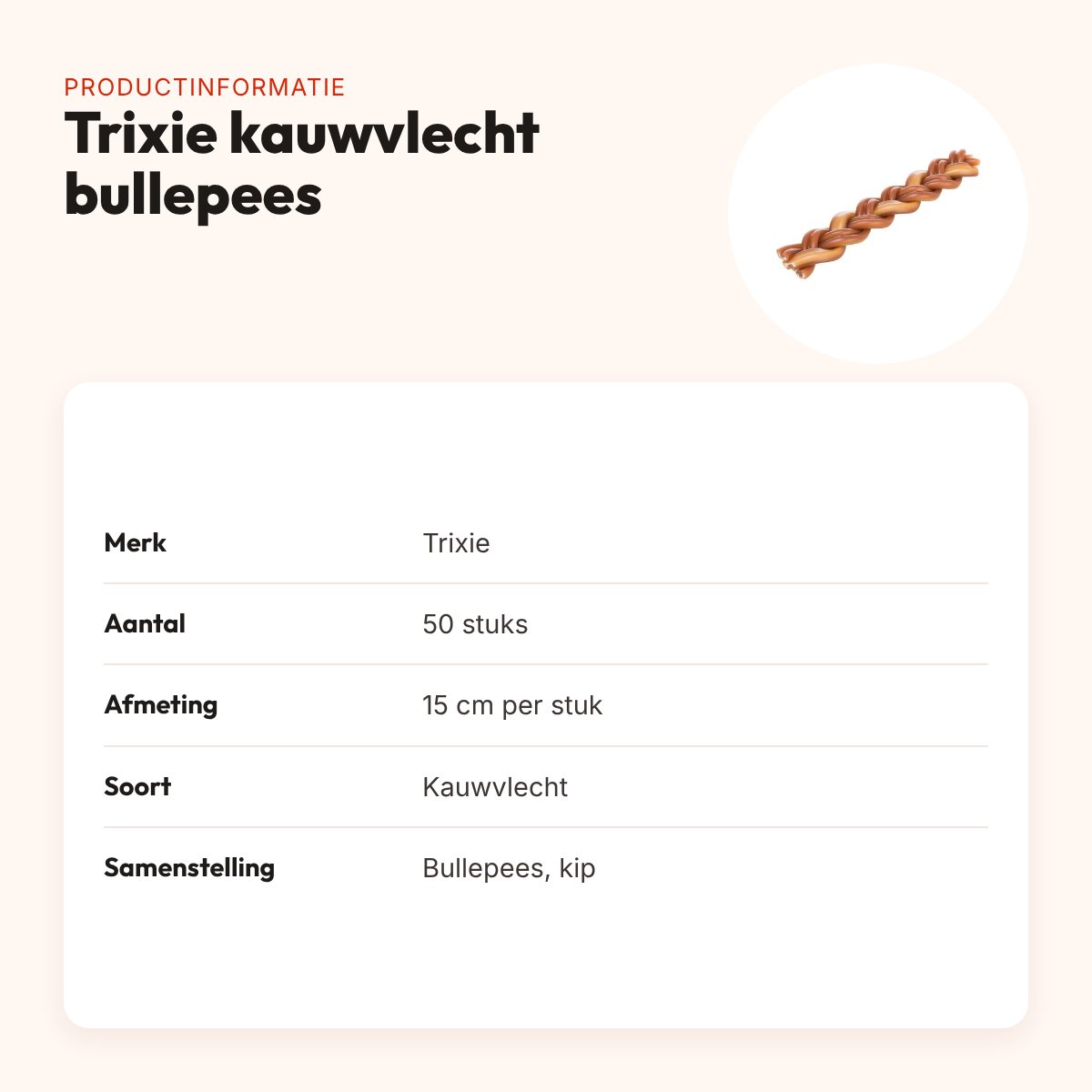 Trixie kauwvlecht met bullepees 15 cm – kip, 50 stuks – productinformatie