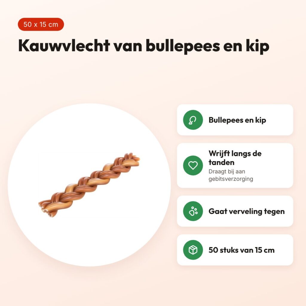Trixie kauwvlecht met bullepees 15 cm – kip, 50 stuks – voordelen