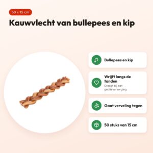 Trixie kauwvlecht met bullepees 15 cm – kip, 50 stuks – voordelen
