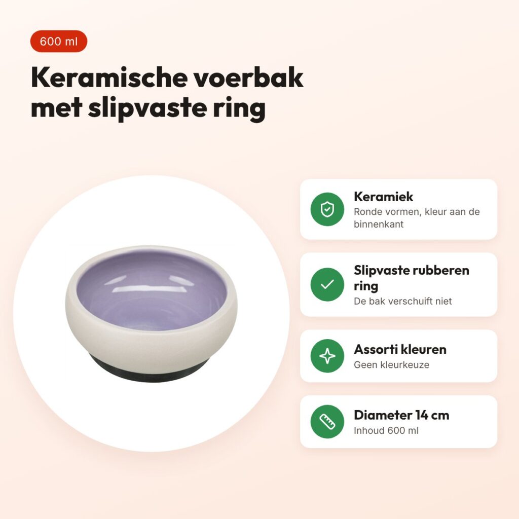 Trixie keramische voerbak 14 cm 600 ml assorti – two-tone, slipvaste ring – voordelen