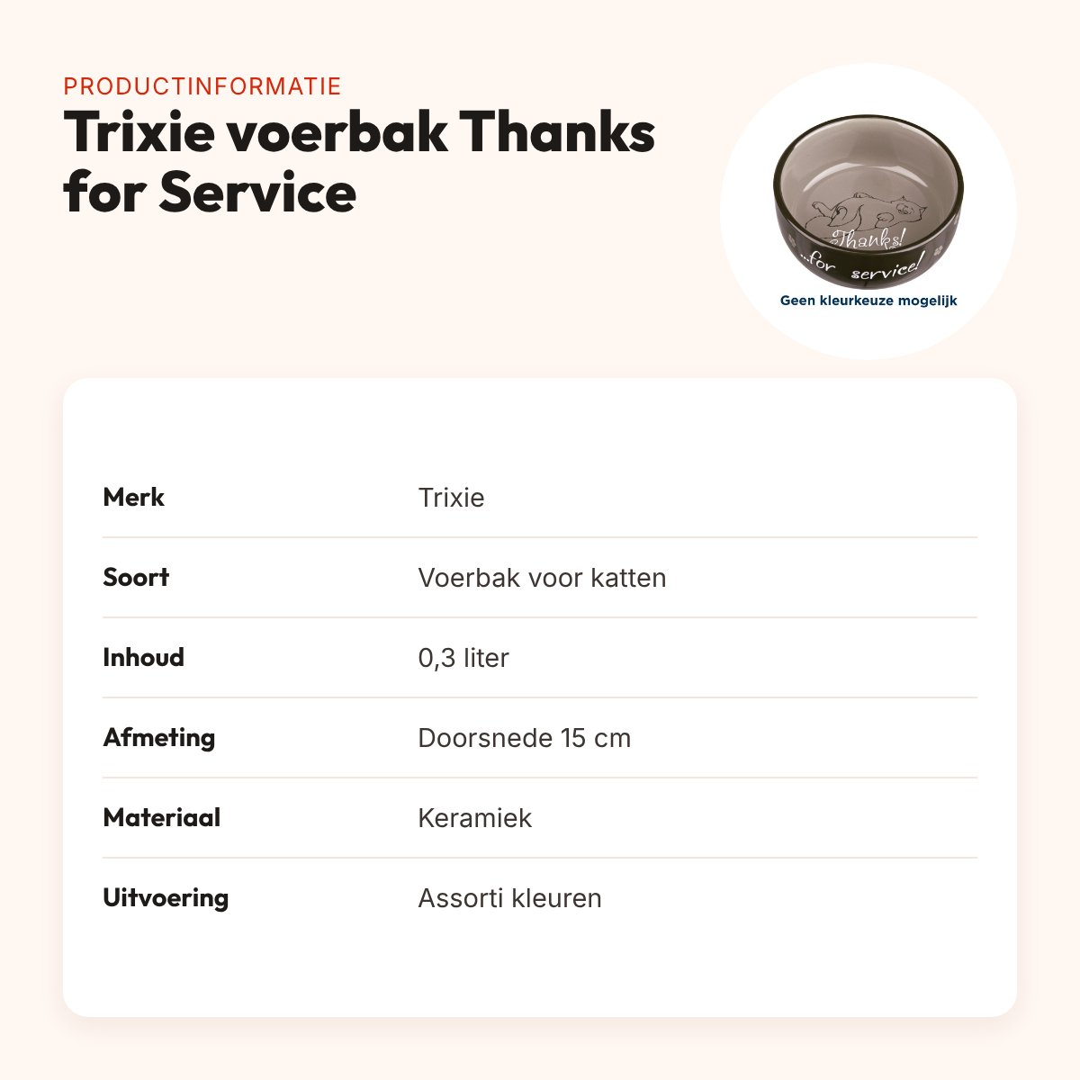 Trixie keramische voerbak kat Thanks for Service ø 15 cm 0,3 liter – productinformatie