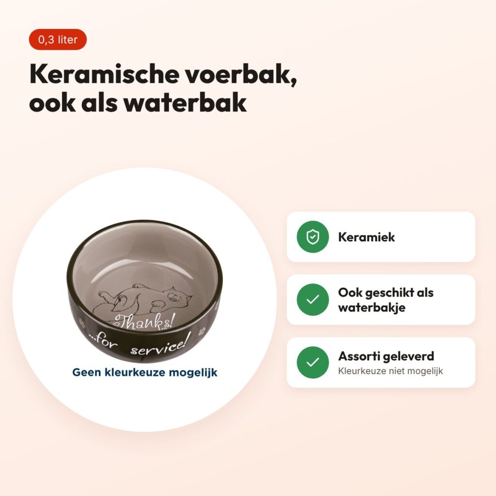 Trixie keramische voerbak kat Thanks for Service ø 15 cm 0,3 liter – voordelen