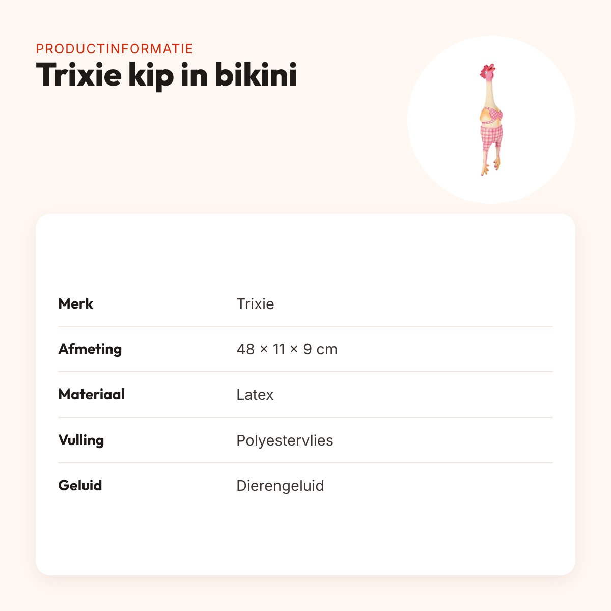 Trixie kip in bikini 48 cm – latex hondenspeeltje met dierengeluid – productinformatie