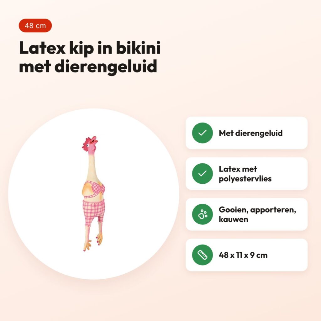 Trixie kip in bikini 48 cm – latex hondenspeeltje met dierengeluid – voordelen